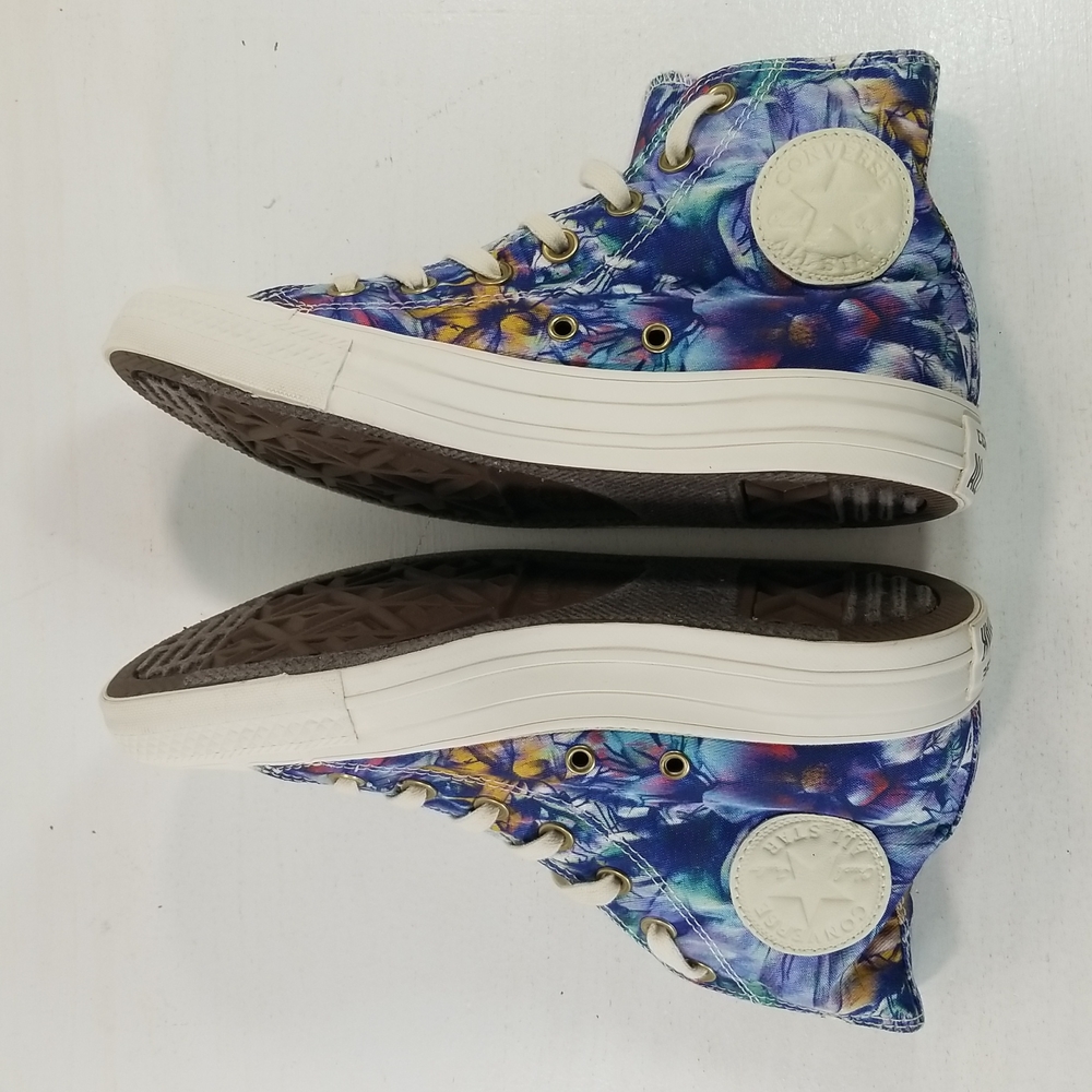 Converse Chuck Taylor All Star Floral Blue Purple Hi Top Sneakers 7 - Picture 8 of 13